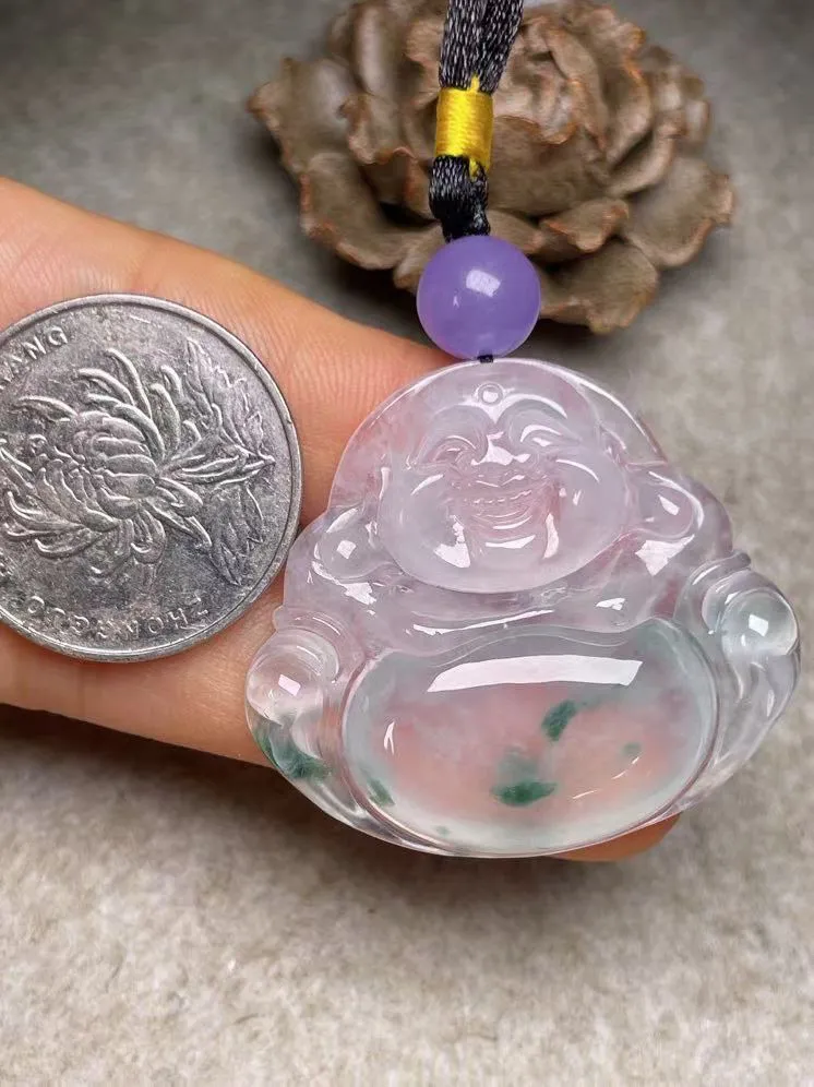 冰种飘花【佛公】吊坠，种水好，玉质细腻 ，卖相好‘.