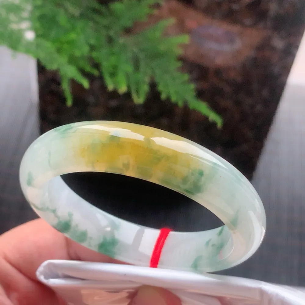 正圈高冰黄翡飘花 一丝棉根 尺寸:55.1/13/8.4 种色俱佳