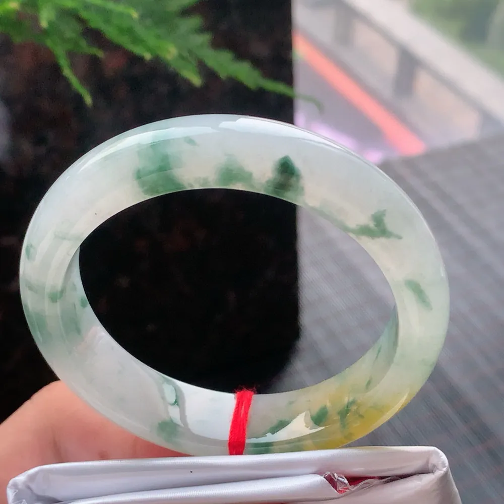 正圈高冰黄翡飘花 一丝棉根 尺寸:55.1/13/8.4 种色俱佳