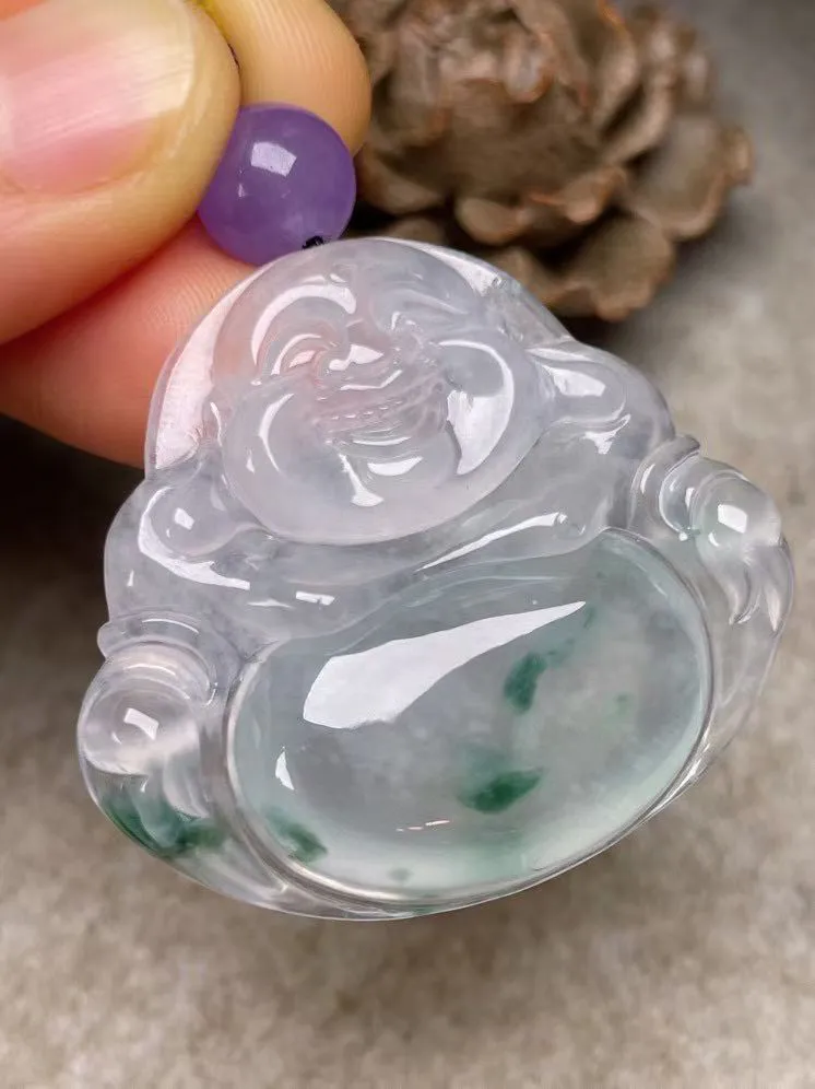 冰种飘花【佛公】吊坠，种水好，玉质细腻 ，卖相好‘.