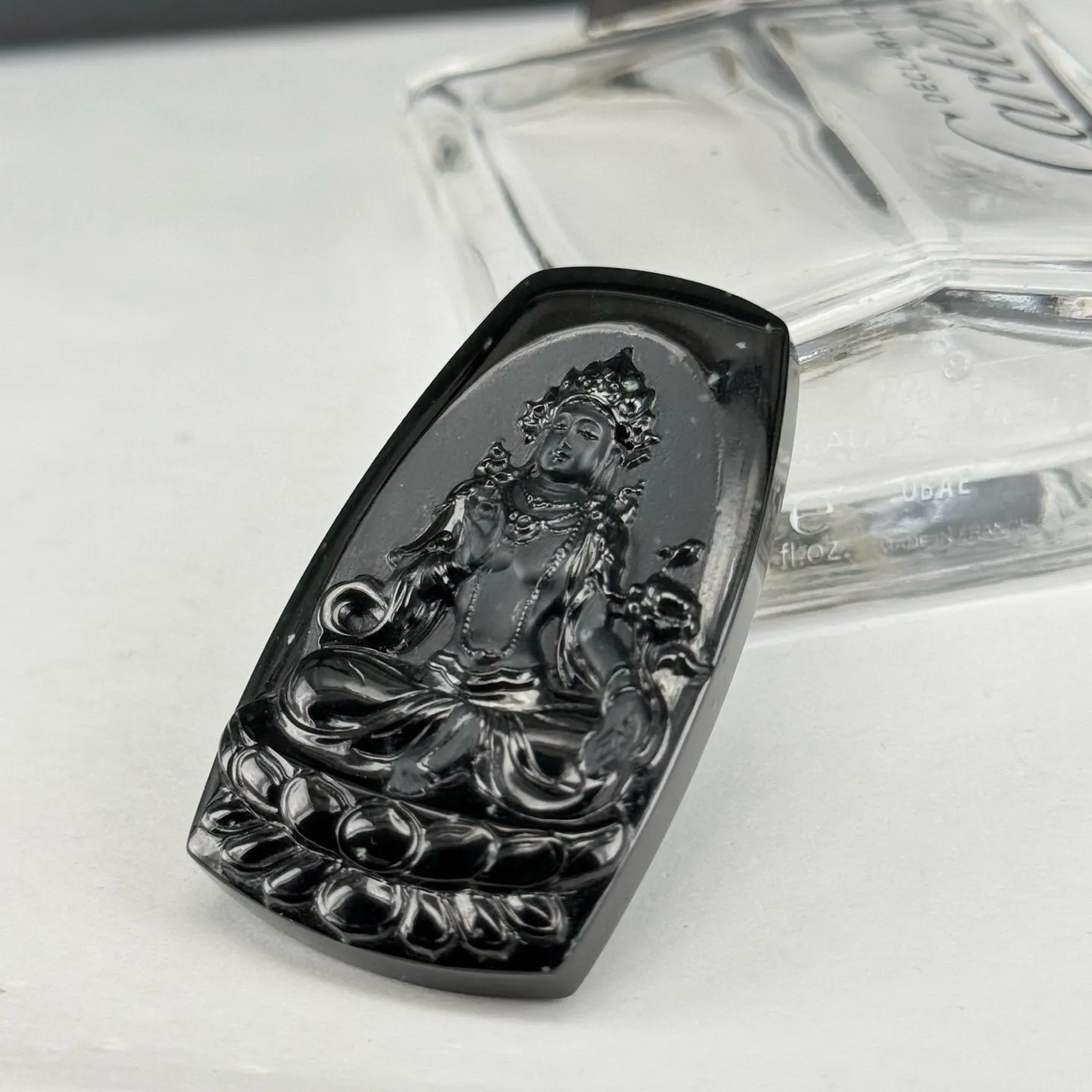 精品墨翠度母 种好色正 黑度极好 打灯通透 油性十足 尺寸53.3