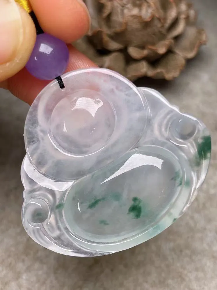 冰种飘花【佛公】吊坠，种水好，玉质细腻 ，卖相好‘.