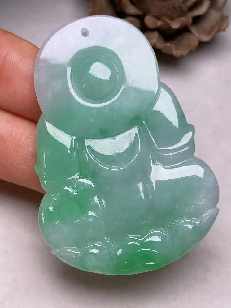 冰糯种飘绿【立体观音】吊坠，种水好，玉质细腻 ，卖相好‘