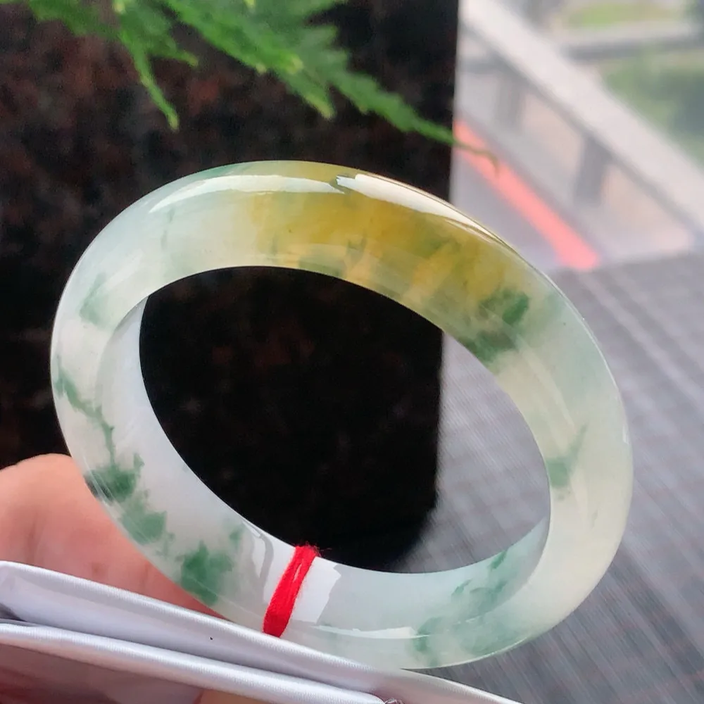 正圈高冰黄翡飘花 一丝棉根 尺寸:55.1/13/8.4 种色俱佳