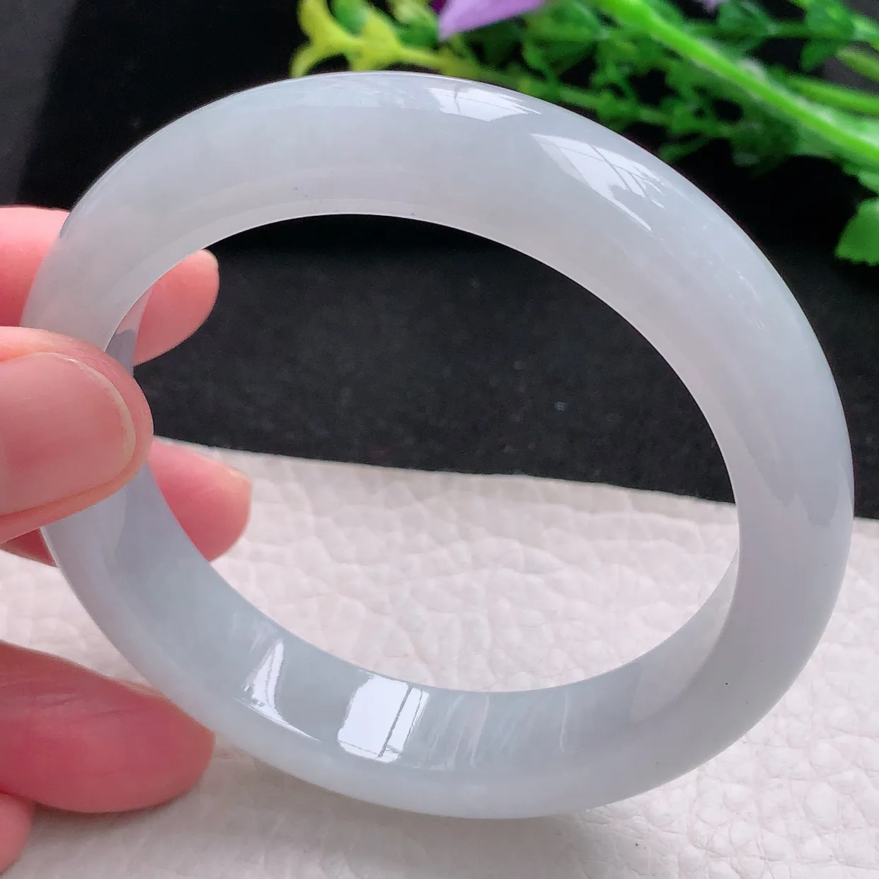 hy自然光57*13*8.7平安镯天然缅甸翡翠白月光冰纯正圈宽边玉镯子