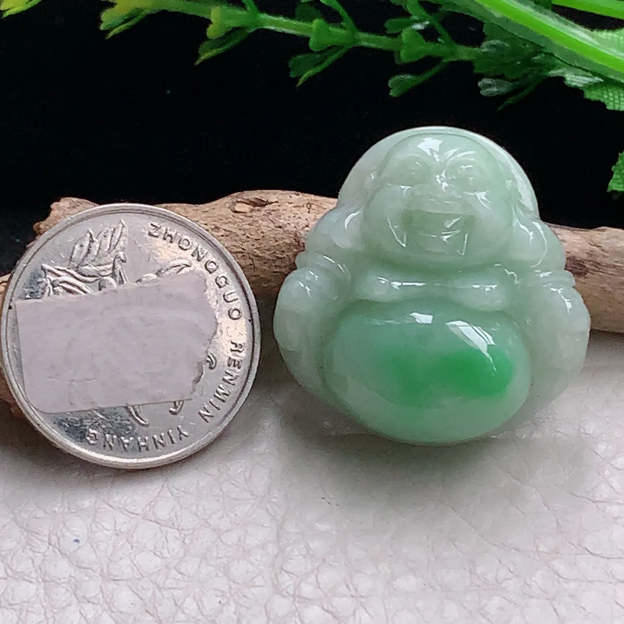 zen自然光30.2*29.5*11.2天然缅甸翡翠飘绿佛公 弥勒佛玉吊坠 毛衣坠
