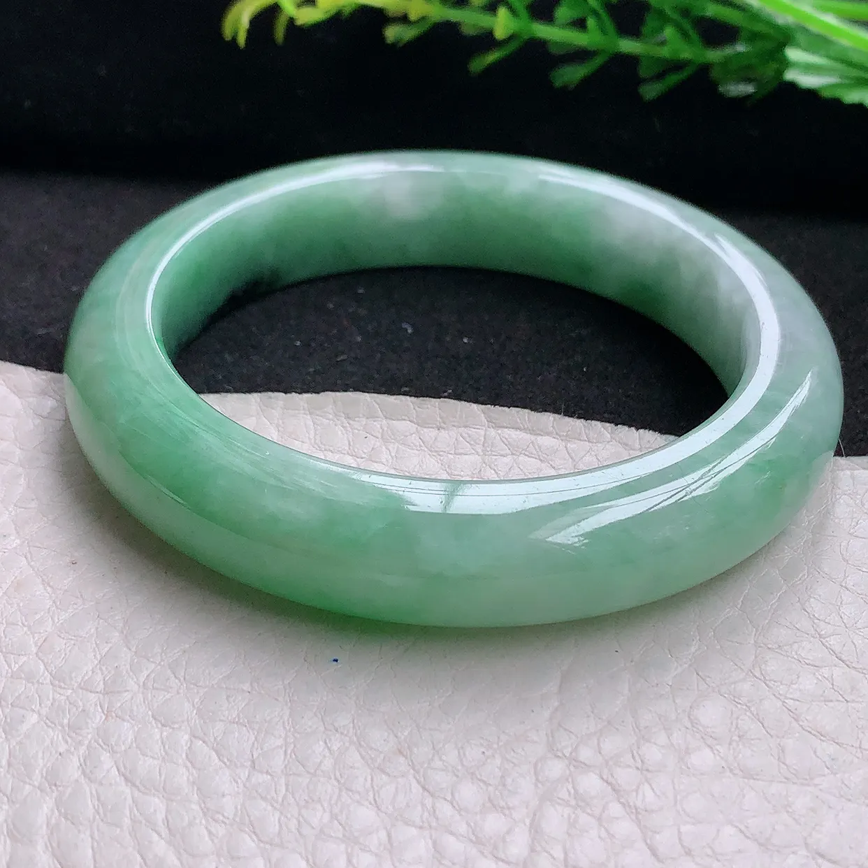 xh自然光54.5*11.8*9.4平安镯 天然缅甸翡翠双彩宽边玉镯子