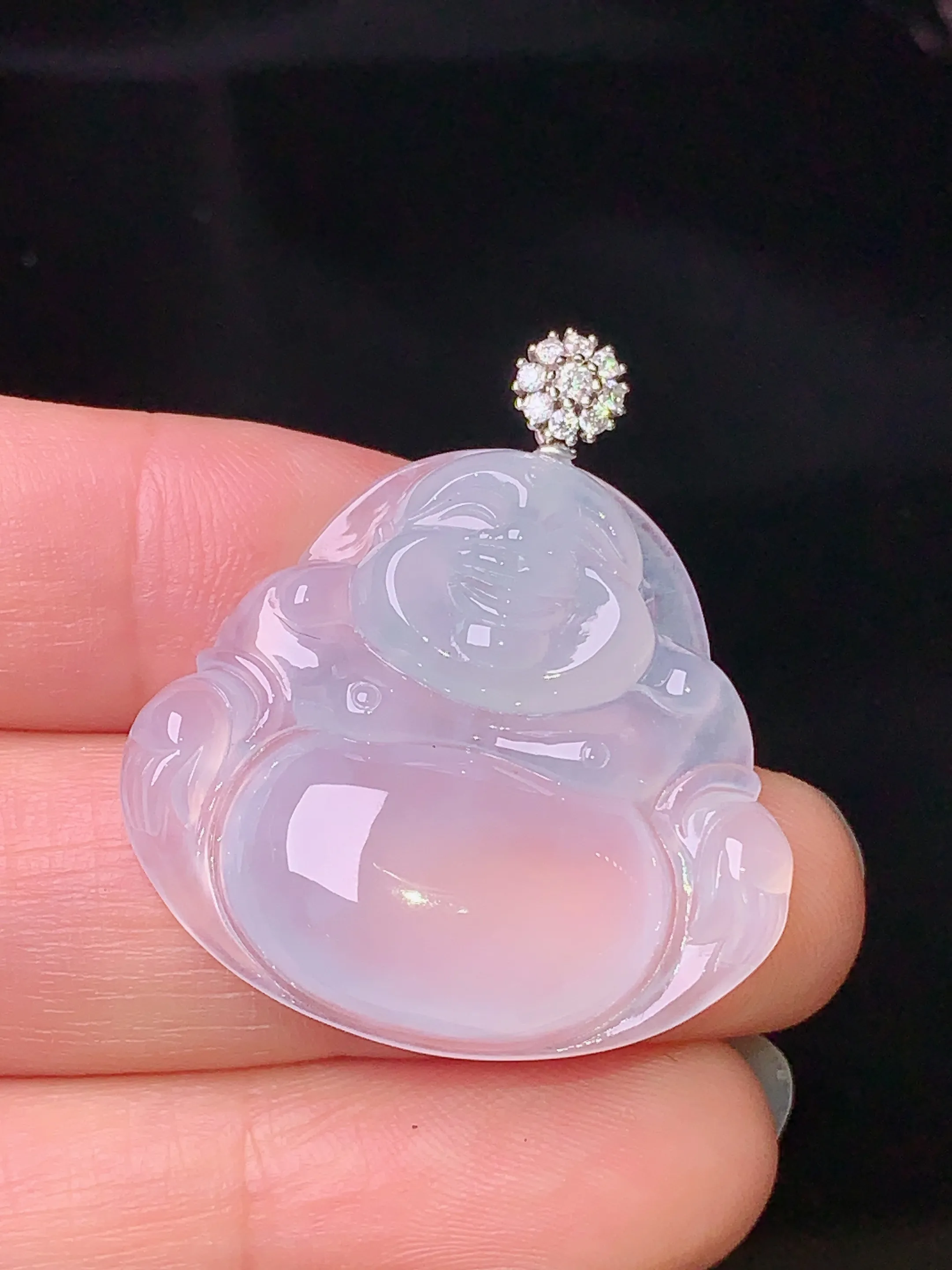 18k金钻镶嵌冰种佛公吊坠 玉质细腻 色泽清新艳丽 整体尺寸33*29.3*6