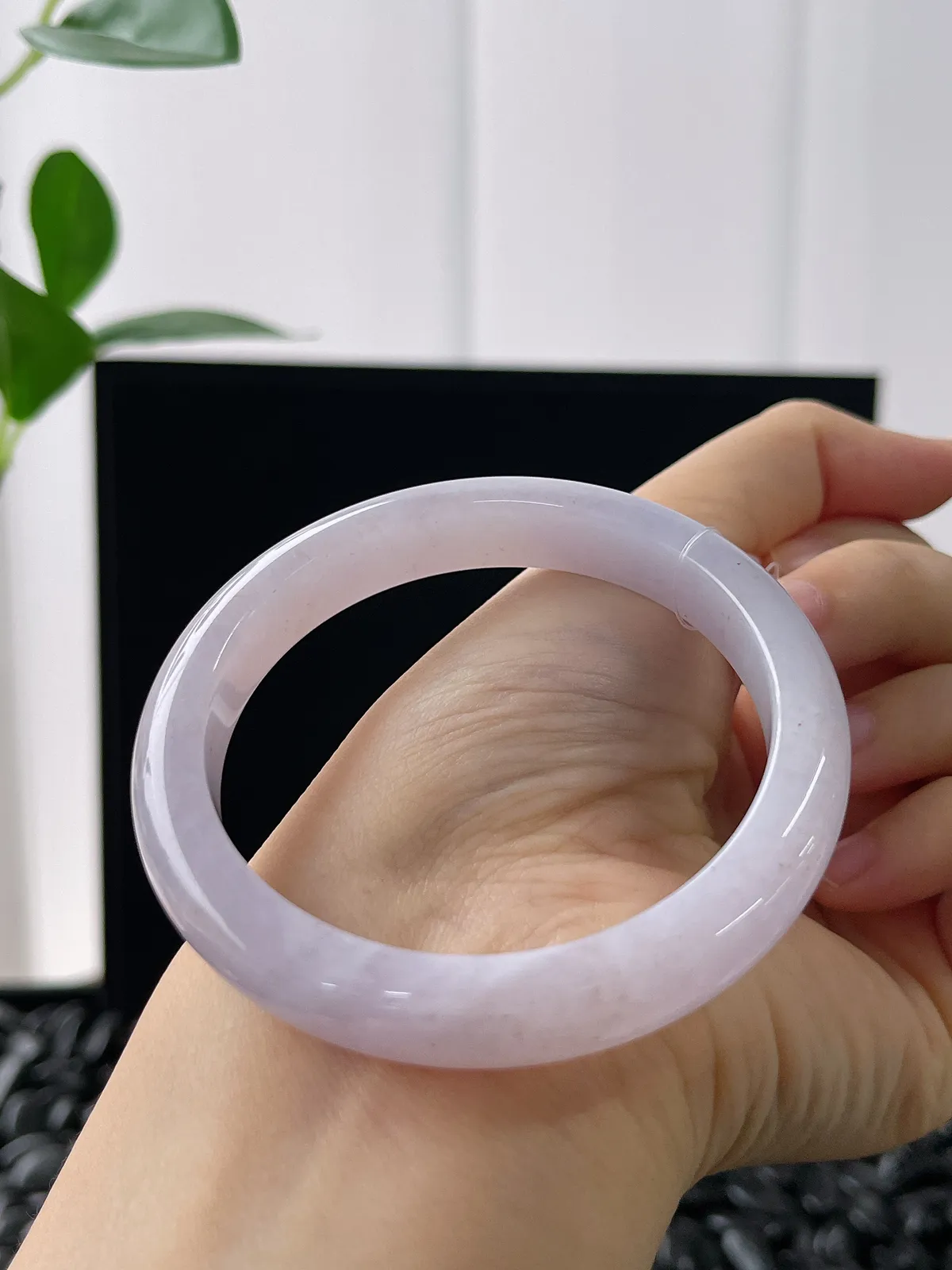 正圈55圈口，翡翠糯化种紫色手镯