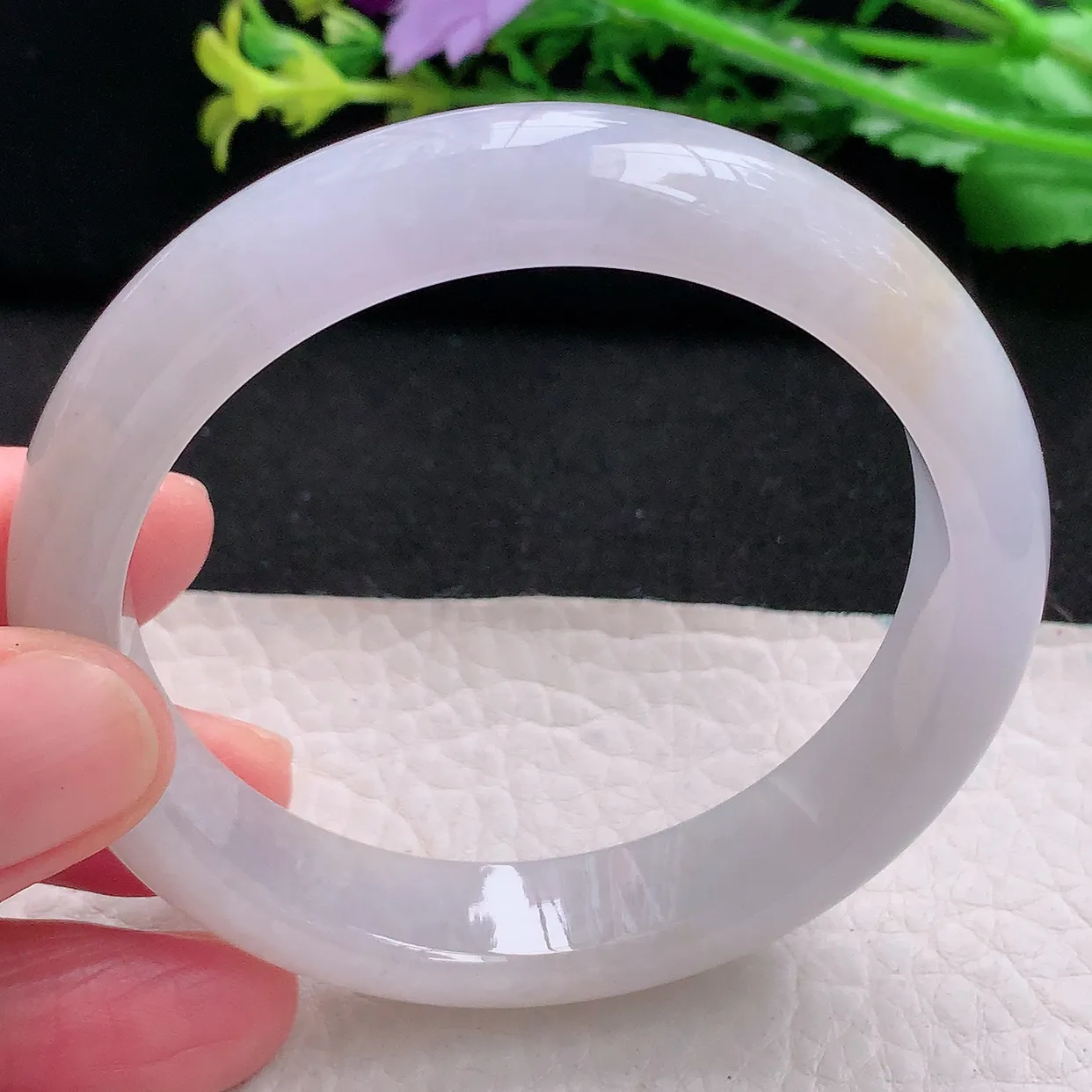 n自然光55.5*12.4*7.6平安镯 天然缅甸翡翠a 货冰润甜美宽边玉镯子 玉手环