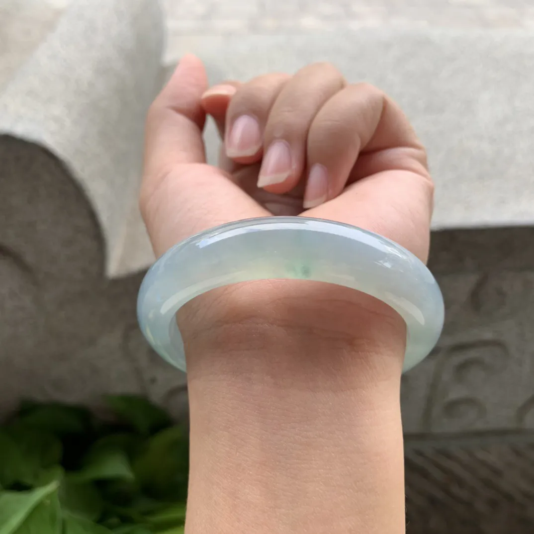 圈口 54-12.7-8.4【冰蓝飘绿正圈手镯】正圈54 52可戴