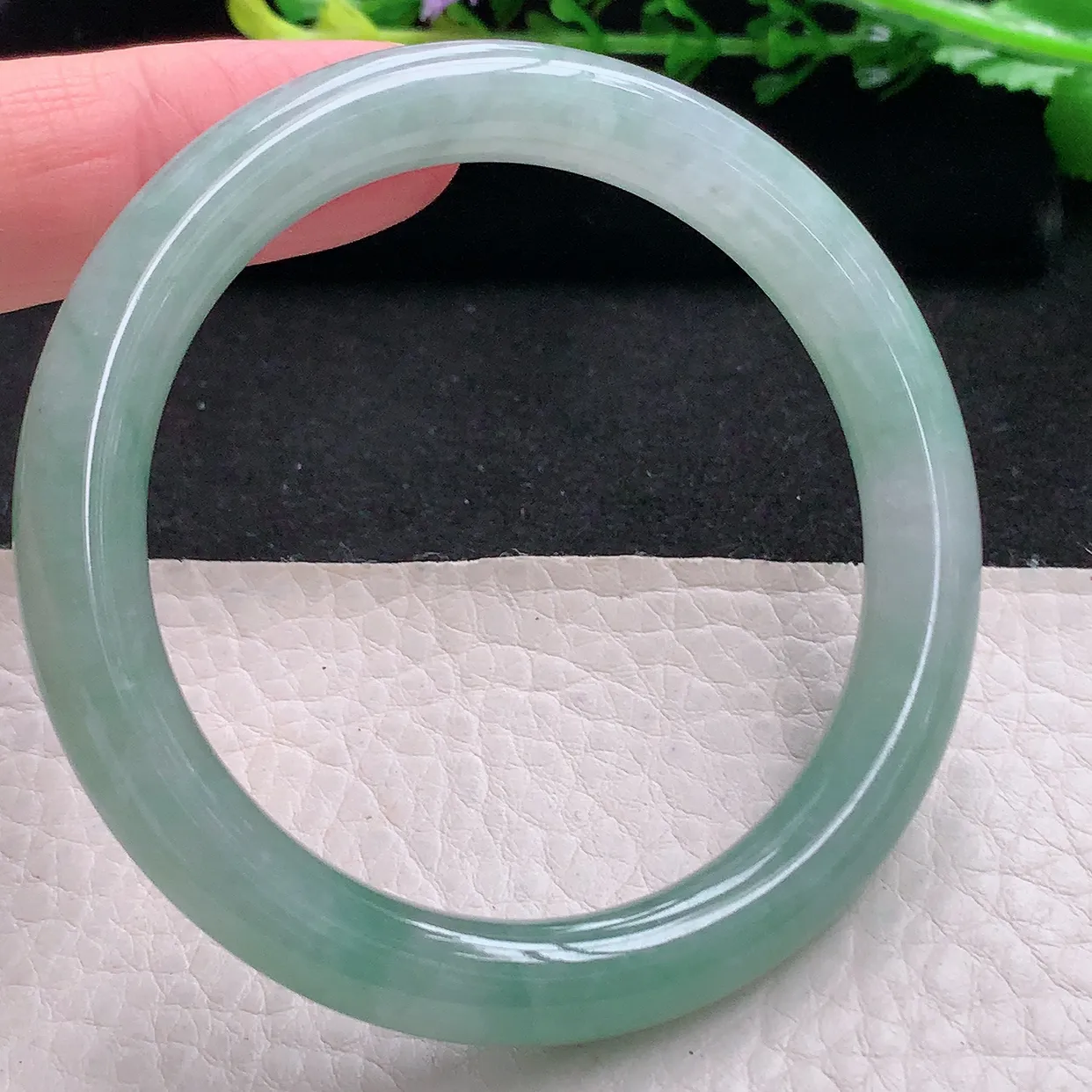 n小圈口52.5*8.3*8叮当镯 天然缅甸翡翠a 货清爽冰胶圆条玉镯子 玉手环