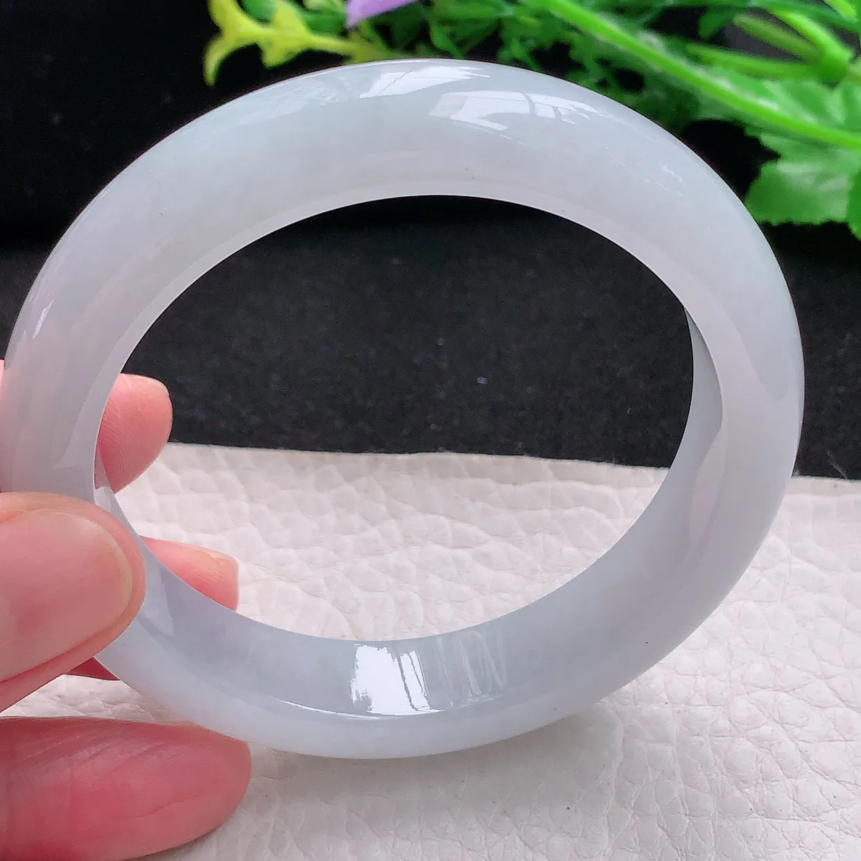 hy自然光57*13*8.7平安镯天然缅甸翡翠白月光冰纯正圈宽边玉镯子