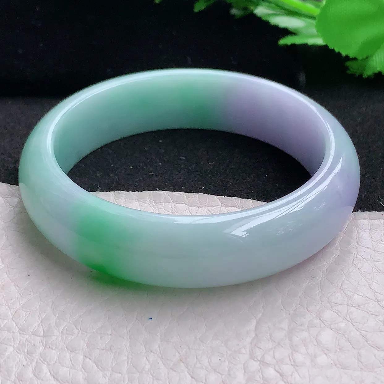 yh自然光53.3*14*7.5平安镯 天然缅甸翡翠水润春带彩宽边玉镯子