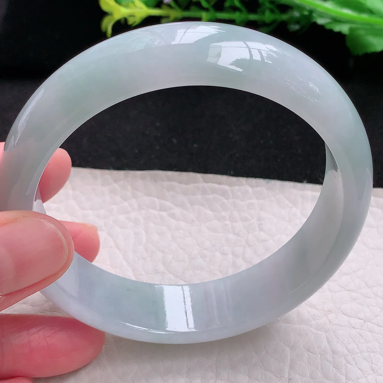 hh大圈口62.6*16.8*7.6轮胎镯 天然缅甸翡翠冰胶清爽大气宽边玉镯子