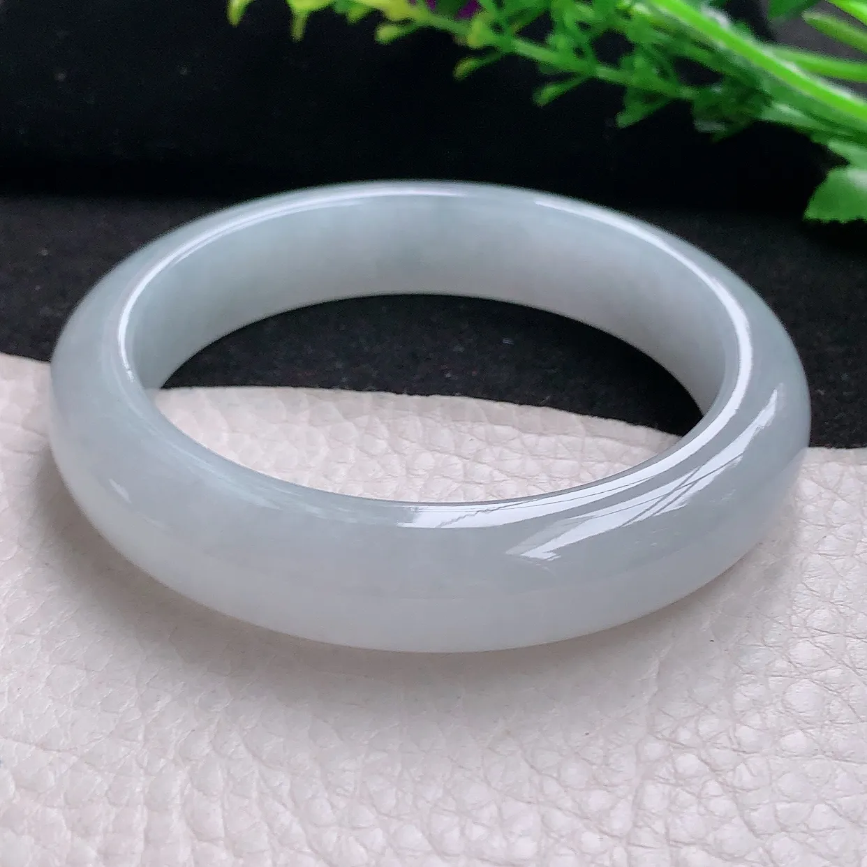 hy自然光57*13*8.7平安镯天然缅甸翡翠白月光冰纯正圈宽边玉镯子