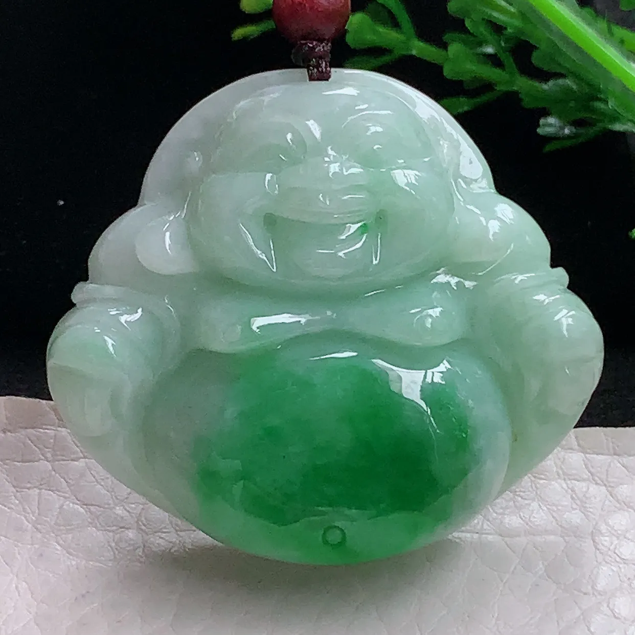 zen自然光40.6*46*13天然缅甸翡翠辣绿大佛公 弥勒佛玉吊坠 毛衣坠