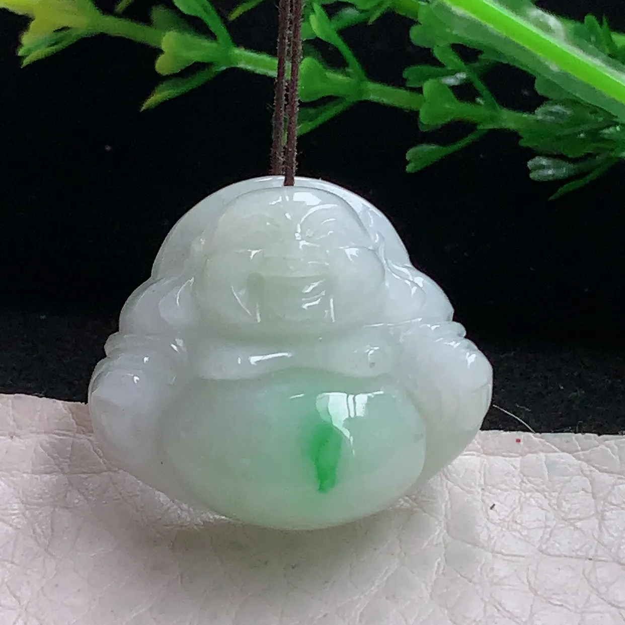 zen自然光24.5*28*11.7天然缅甸翡翠飘绿佛公 弥勒佛玉吊坠