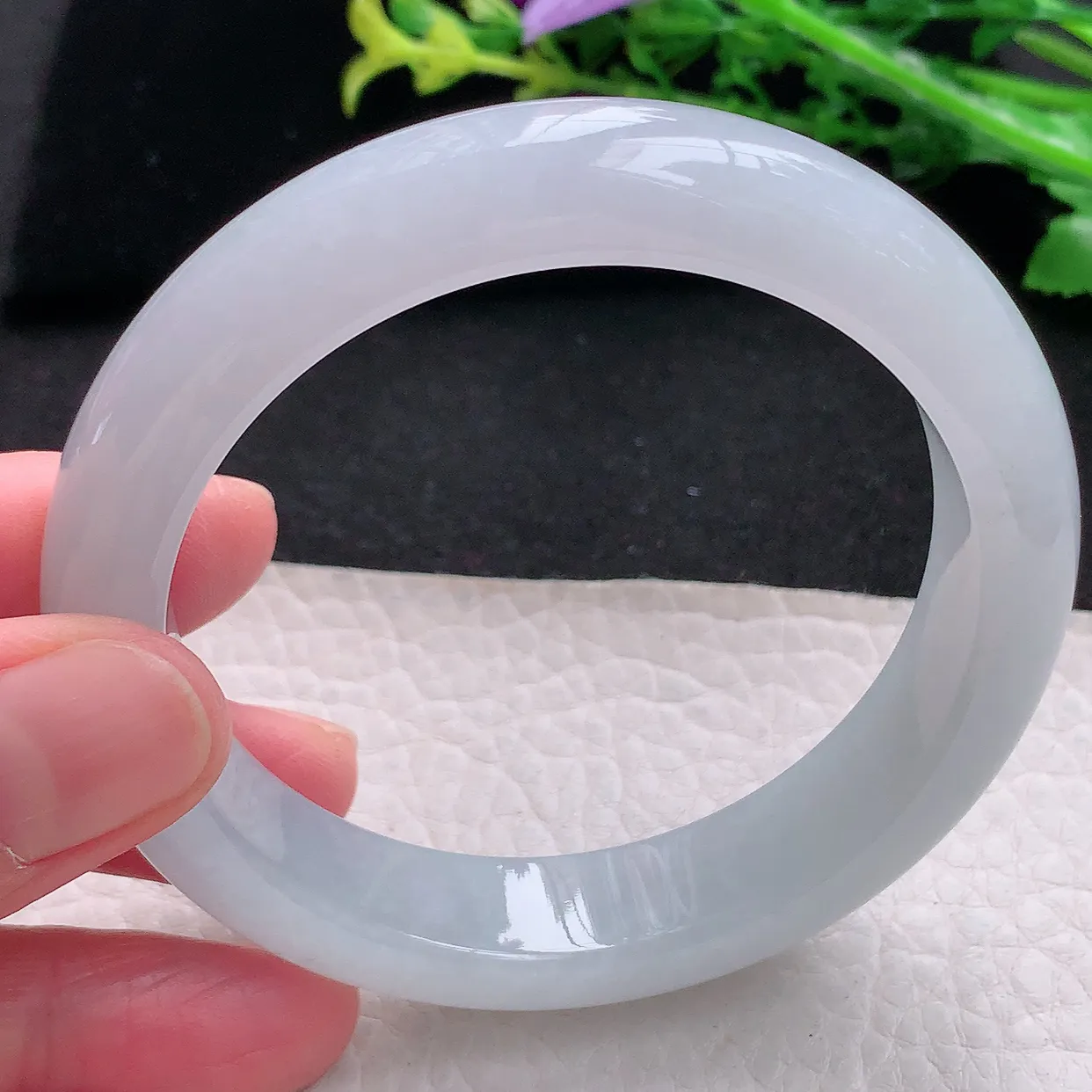 hy自然光57*13*8.7平安镯天然缅甸翡翠白月光冰纯正圈宽边玉镯子