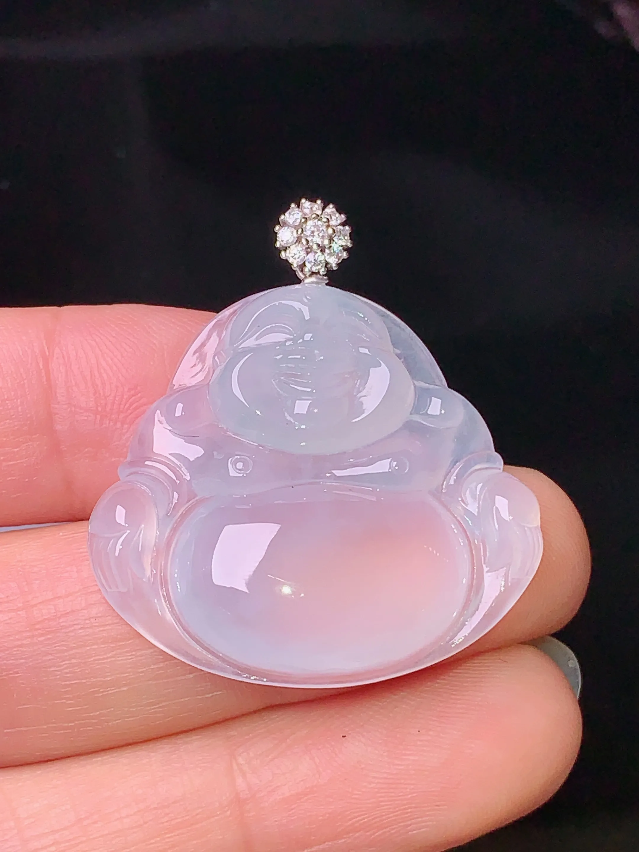 18k金钻镶嵌冰种佛公吊坠 玉质细腻 色泽清新艳丽 整体尺寸33*29.3*6