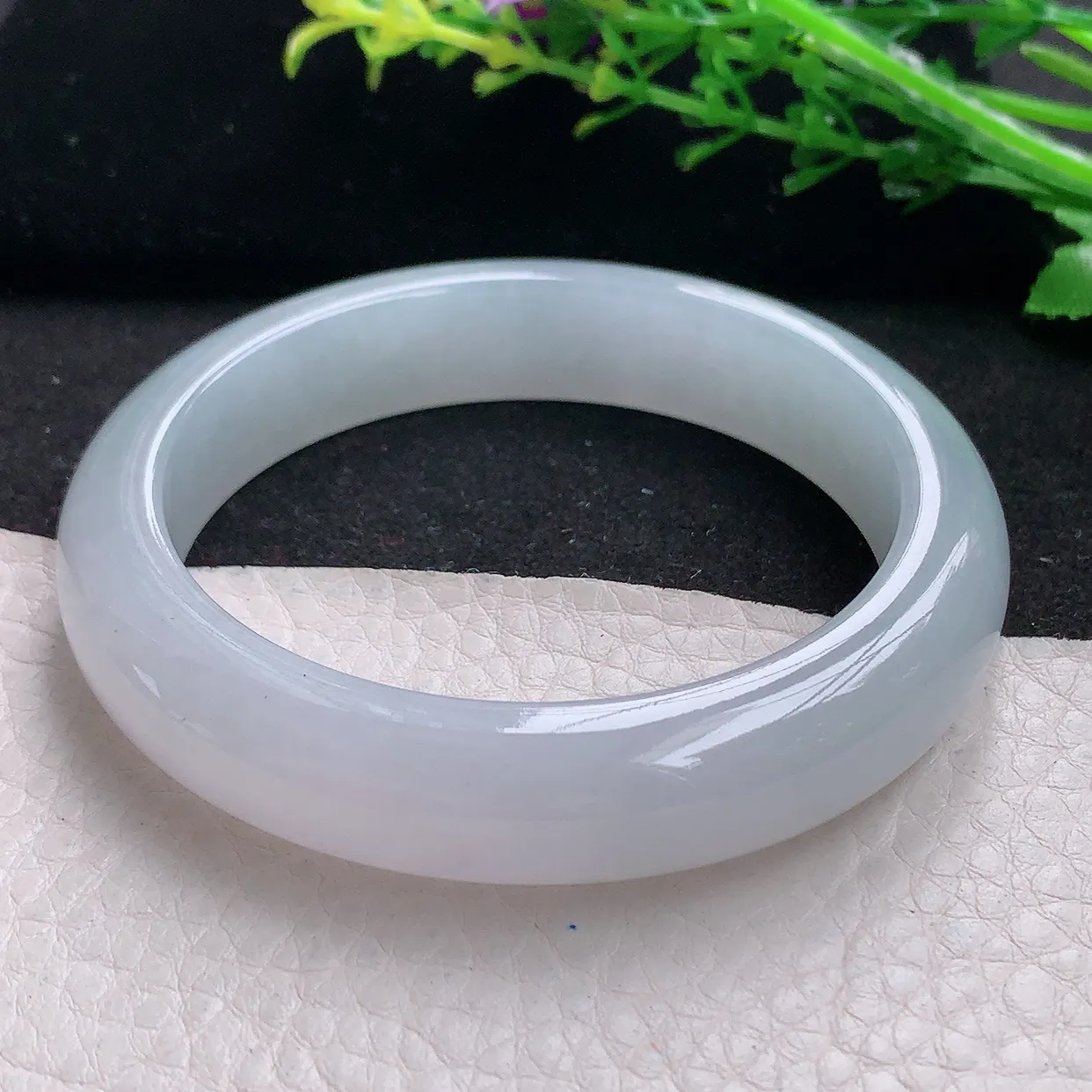 hy自然光57*13*8.7平安镯天然缅甸翡翠白月光冰纯正圈宽边玉镯子