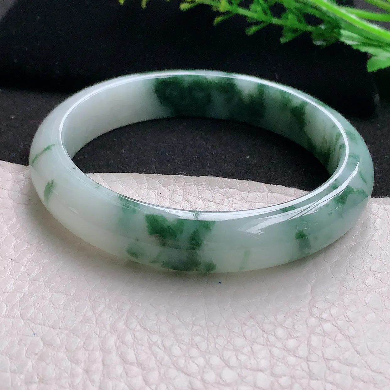ll大圈口63*12.8*8平安镯 天然缅甸翡翠a 货冰飘花宽边玉镯子 玉手环