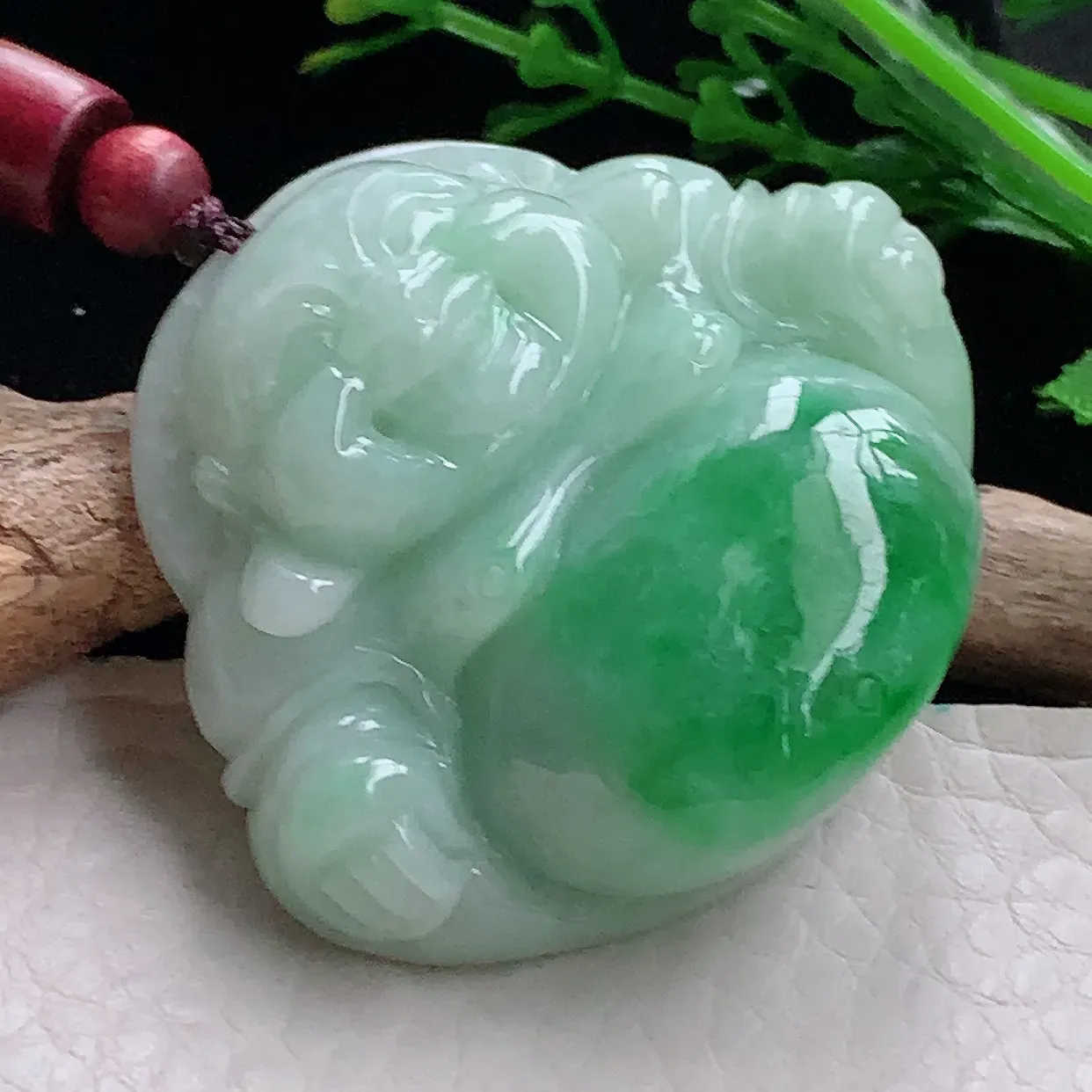zen自然光40.6*46*13天然缅甸翡翠辣绿大佛公 弥勒佛玉吊坠 毛衣坠