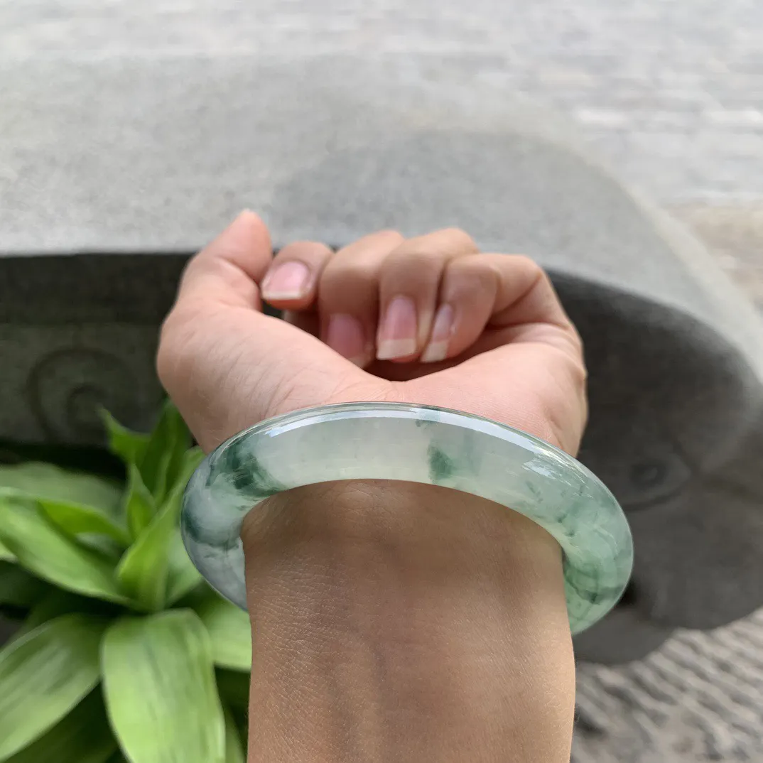 圈口 57.2-11.3【高冰飘花圆条手镯】圆条57 58可戴