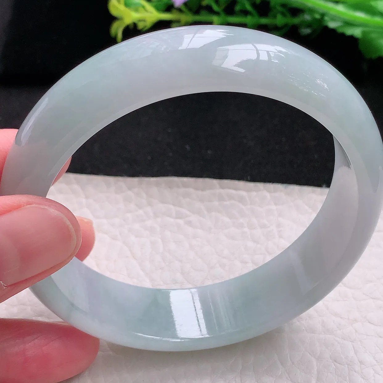 hh大圈口62.6*16.8*7.6轮胎镯 天然缅甸翡翠冰胶清爽大气宽边玉镯子