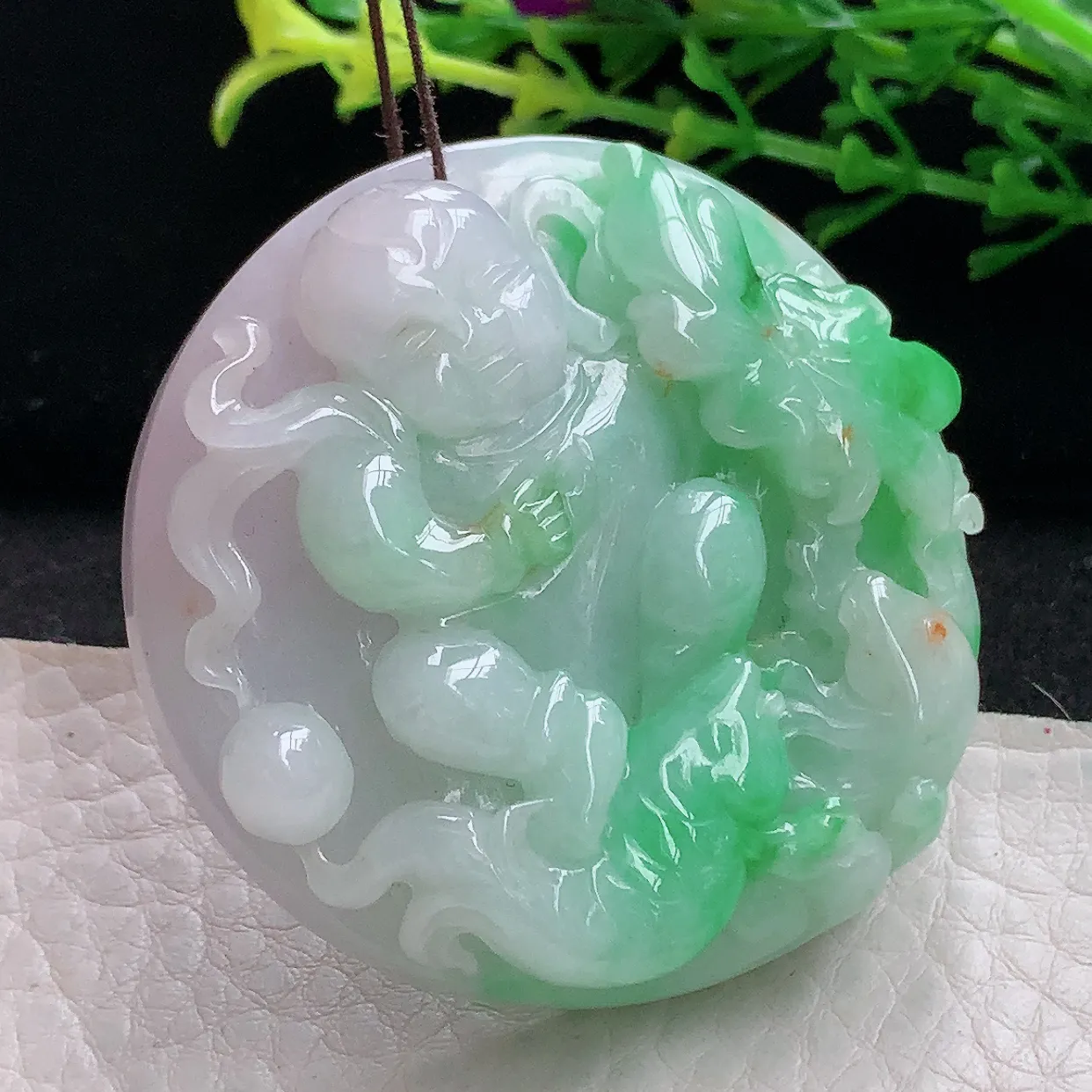 zen自然光47*12.6天然缅甸翡翠飘绿莲年有余 宝宝佛玉吊坠 毛衣坠