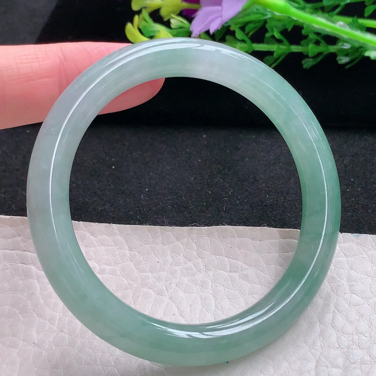 n小圈口52.5*8.3*8叮当镯 天然缅甸翡翠a 货清爽冰胶圆条玉镯子 玉手环