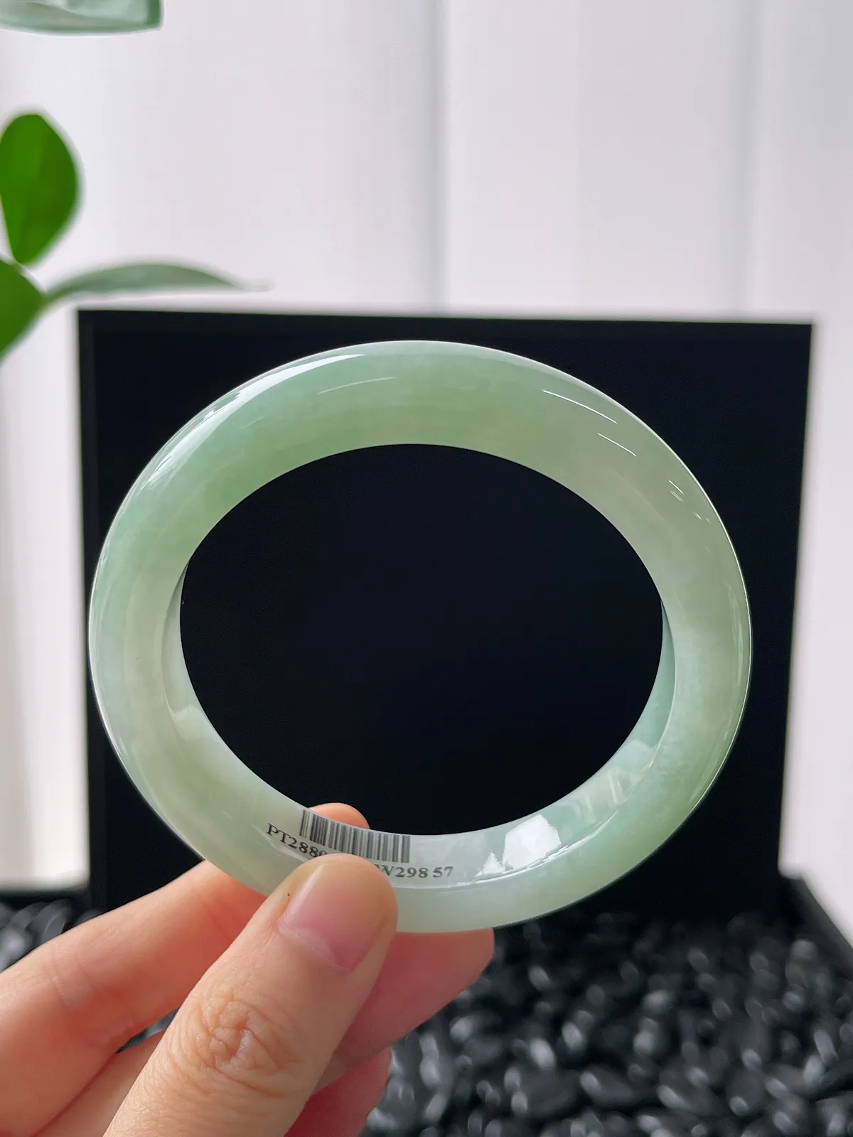 正圈57圈口，翡翠冰糯种浅绿色手镯