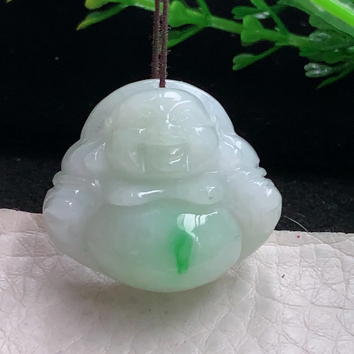 zen自然光24.5*28*11.7天然缅甸翡翠飘绿佛公 弥勒佛玉吊坠