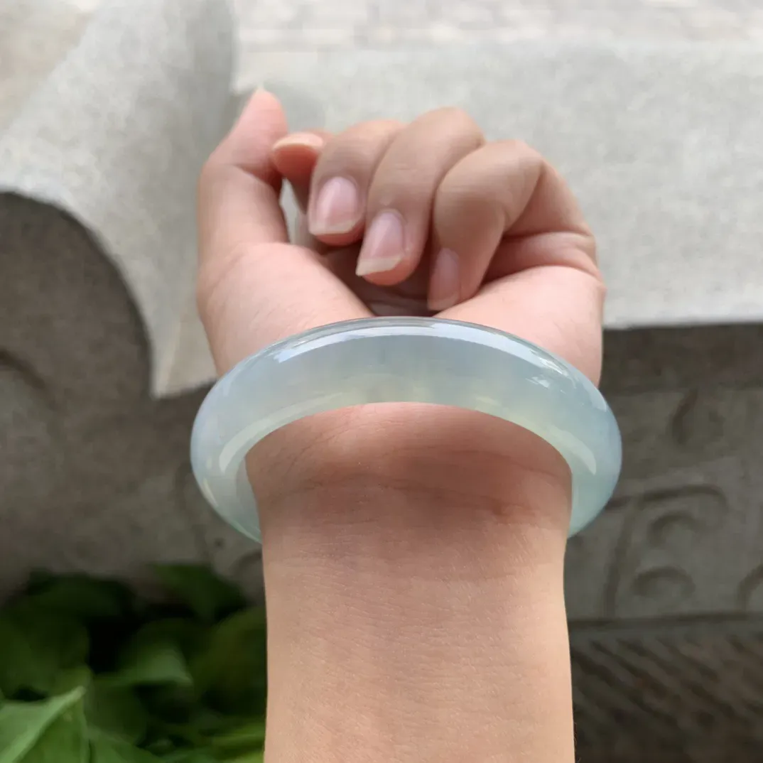 圈口 54-12.7-8.4【冰蓝飘绿正圈手镯】正圈54 52可戴