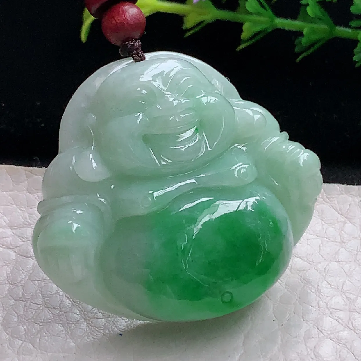 zen自然光40.6*46*13天然缅甸翡翠辣绿大佛公 弥勒佛玉吊坠 毛衣坠