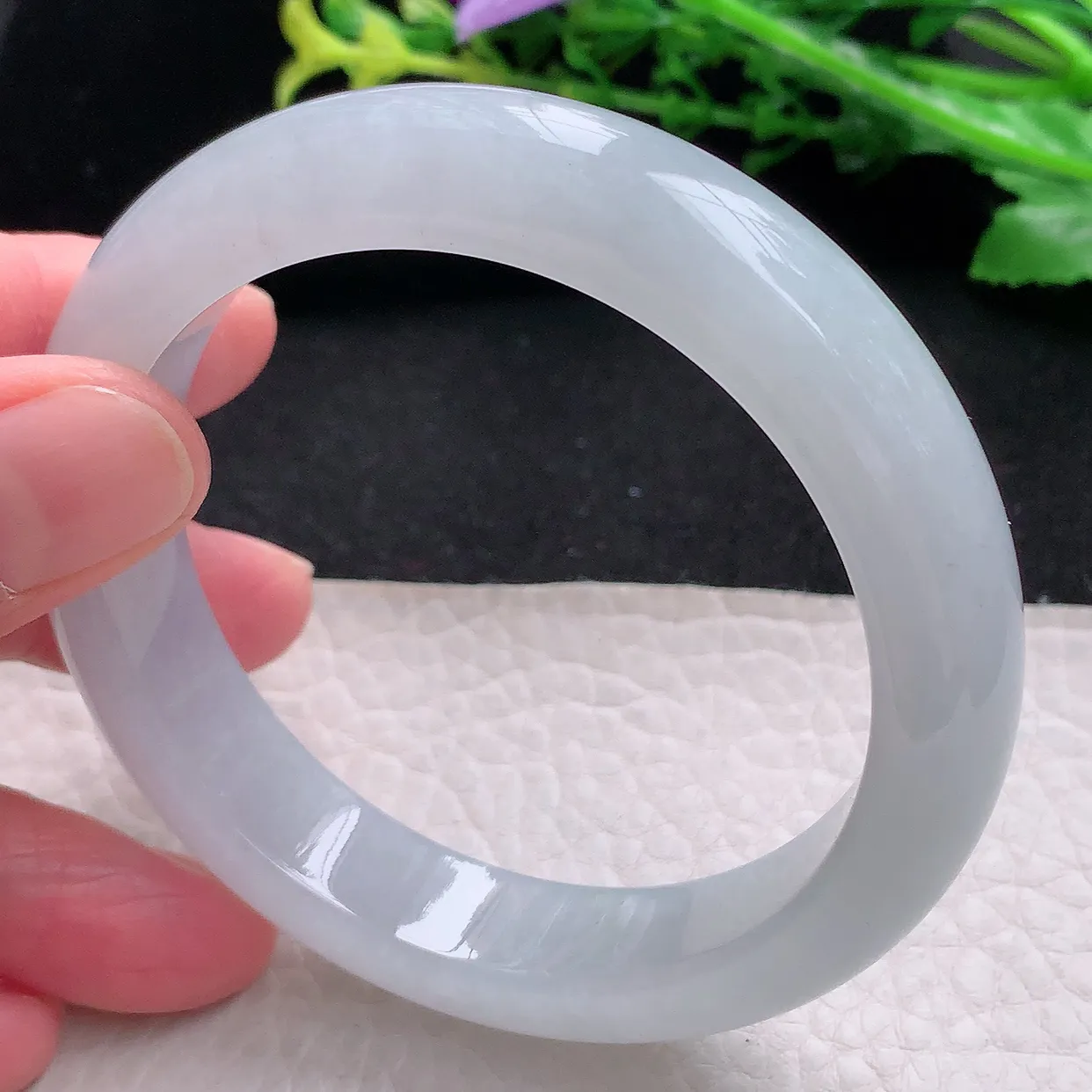 hy自然光57*13*8.7平安镯天然缅甸翡翠白月光冰纯正圈宽边玉镯子