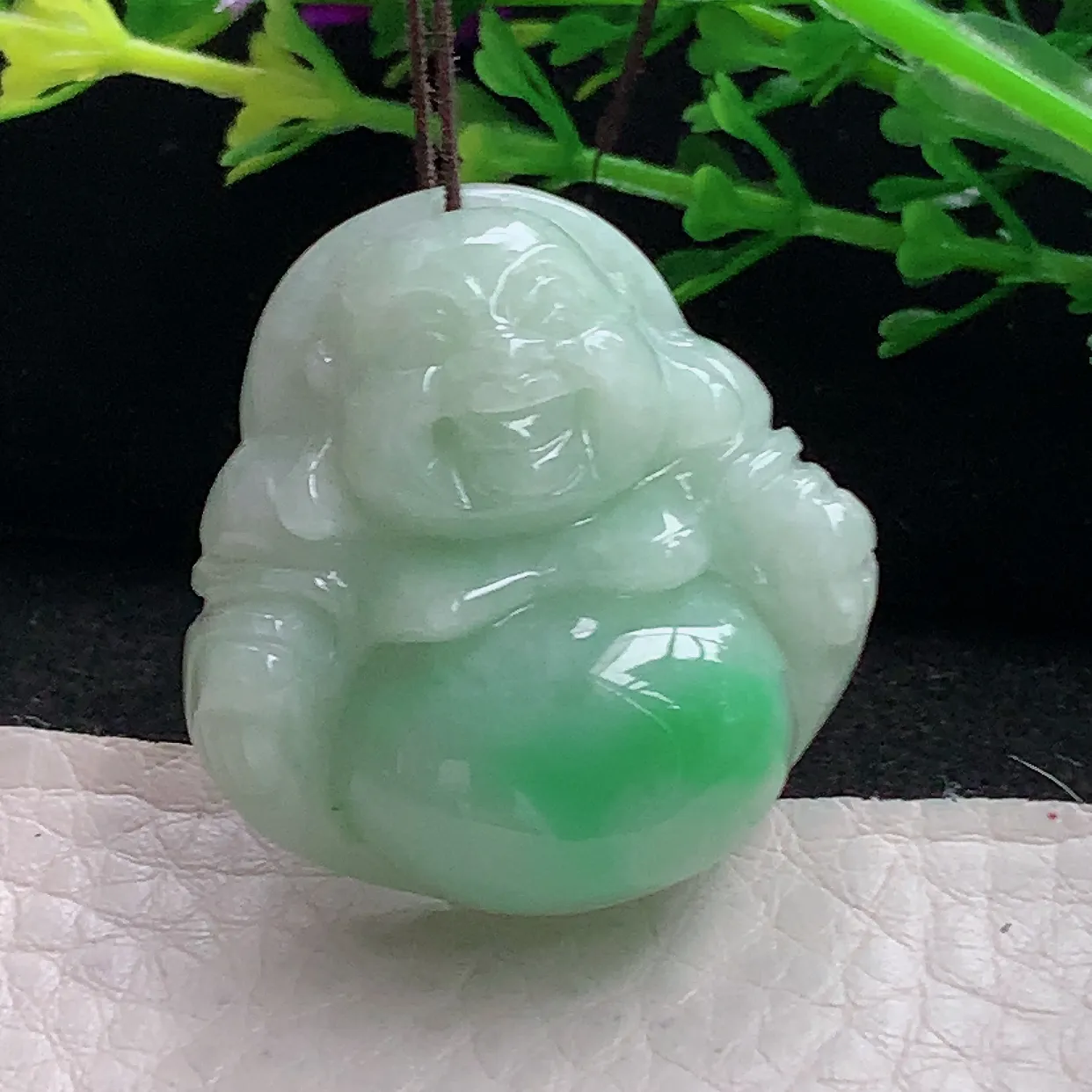zen自然光30.2*29.5*11.2天然缅甸翡翠飘绿佛公 弥勒佛玉吊坠 毛衣坠