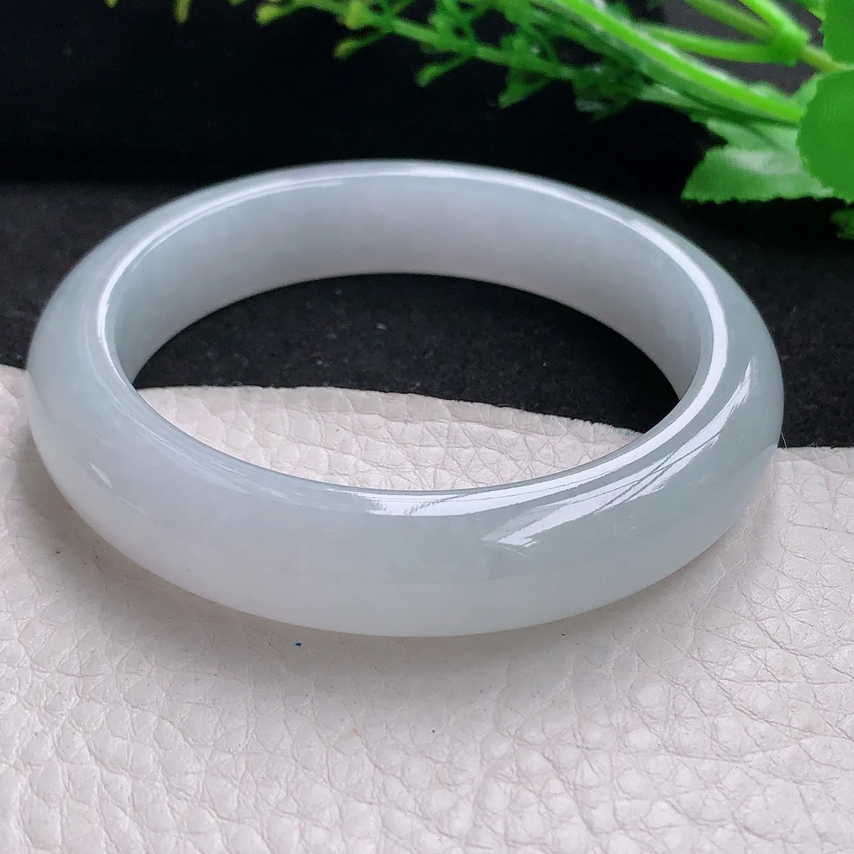 hy自然光57*13*8.7平安镯天然缅甸翡翠白月光冰纯正圈宽边玉镯子