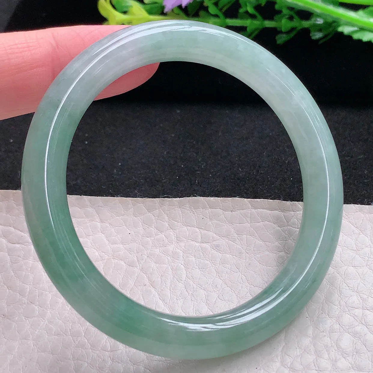 n小圈口52.5*8.3*8叮当镯 天然缅甸翡翠a 货清爽冰胶圆条玉镯子 玉手环