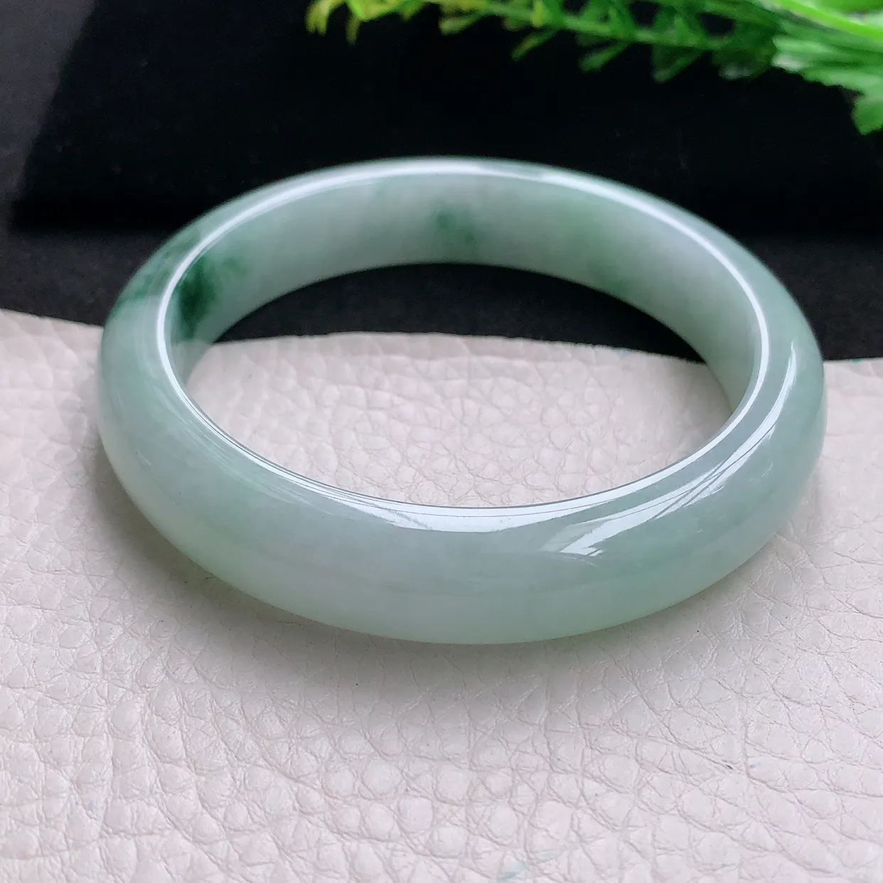 ll大圈口60*12.8*8平安镯 天然缅甸翡翠a 货冰飘花清新宽边玉镯子 玉手环