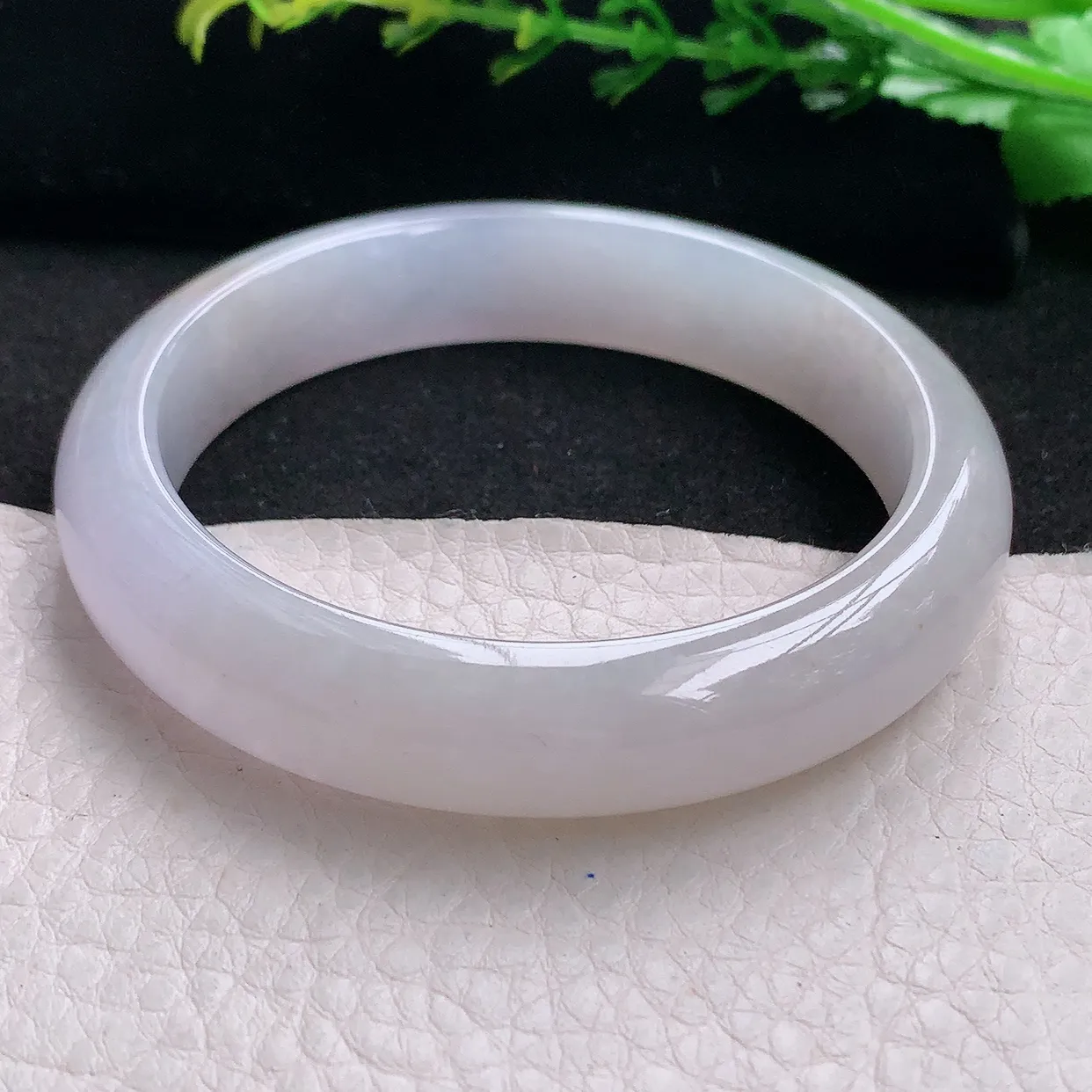 n自然光55.5*12.4*7.6平安镯 天然缅甸翡翠a 货冰润甜美宽边玉镯子 玉手环