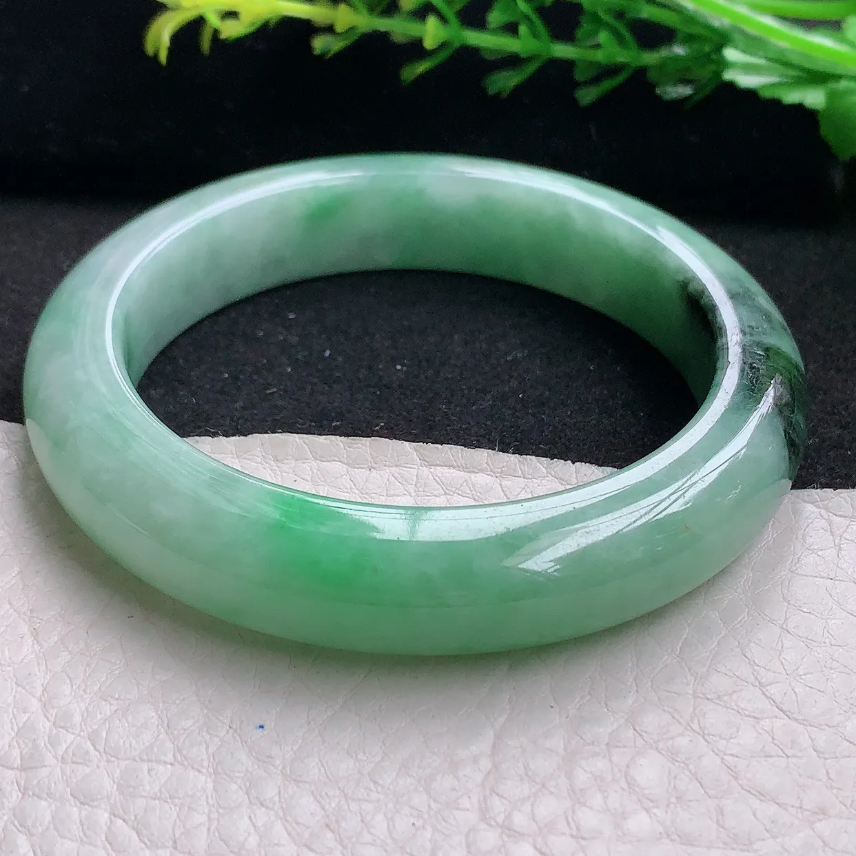 xh自然光54.5*11.8*9.4平安镯 天然缅甸翡翠双彩宽边玉镯子