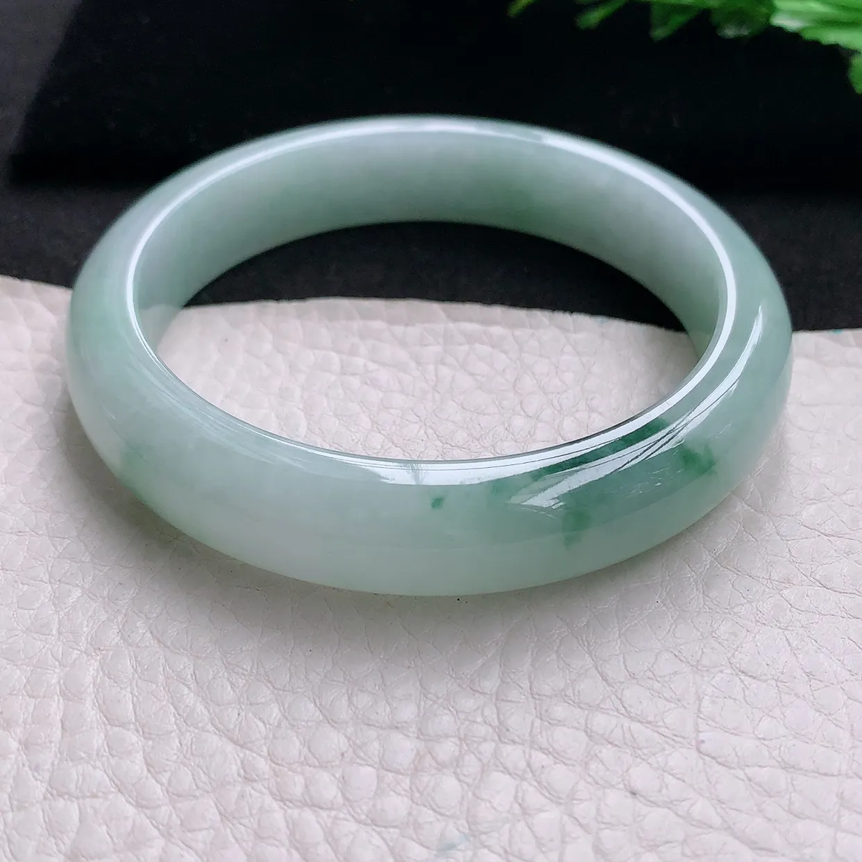 ll大圈口60*12.8*8平安镯 天然缅甸翡翠a 货冰飘花清新宽边玉镯子 玉手环