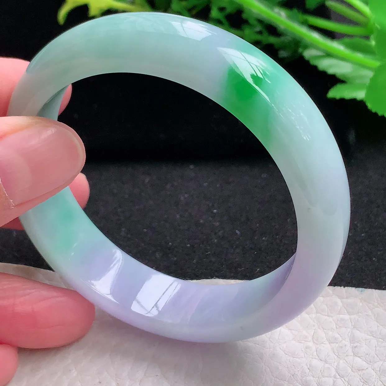 yh自然光53.3*14*7.5平安镯 天然缅甸翡翠水润春带彩宽边玉镯子