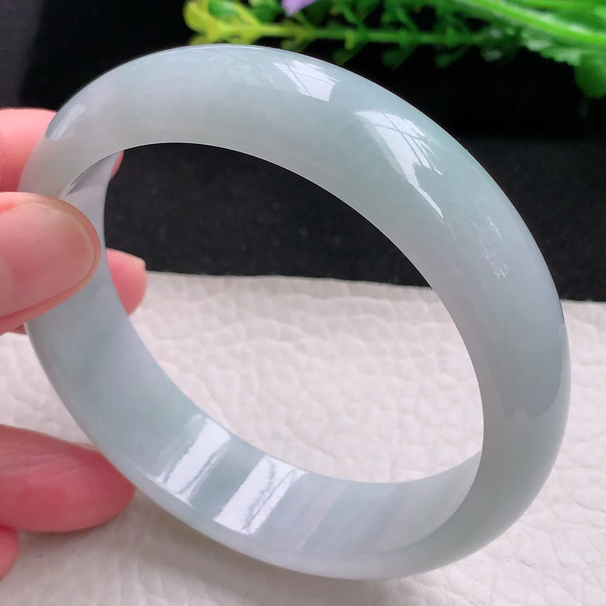 hh大圈口62.6*16.8*7.6轮胎镯 天然缅甸翡翠冰胶清爽大气宽边玉镯子