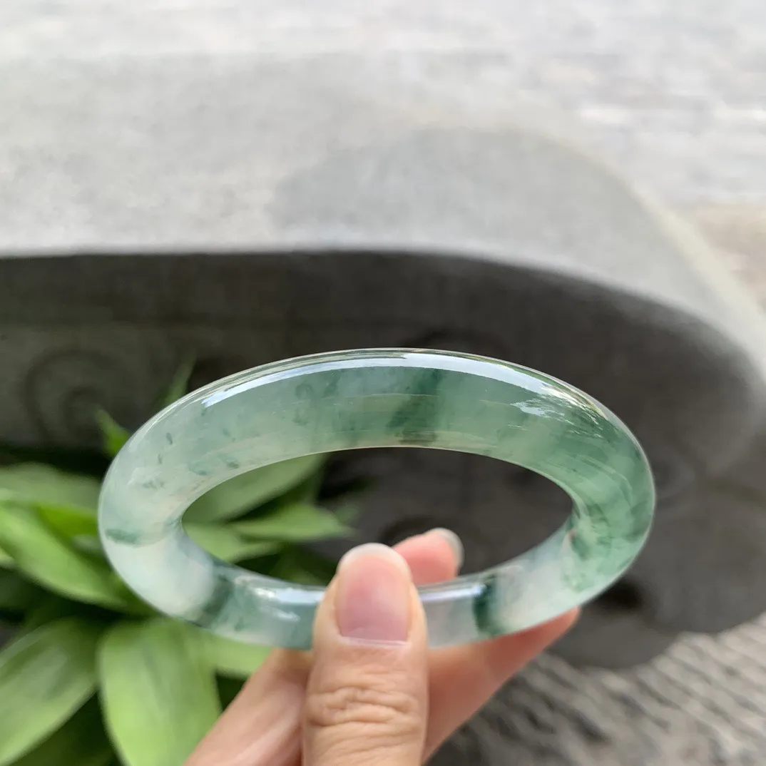 圈口 57.2-11.3【高冰飘花圆条手镯】圆条57 58可戴