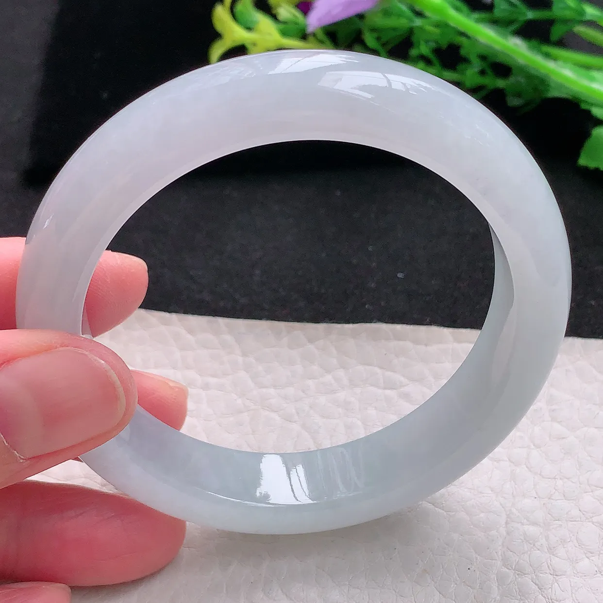 hy自然光57*13*8.7平安镯天然缅甸翡翠白月光冰纯正圈宽边玉镯子