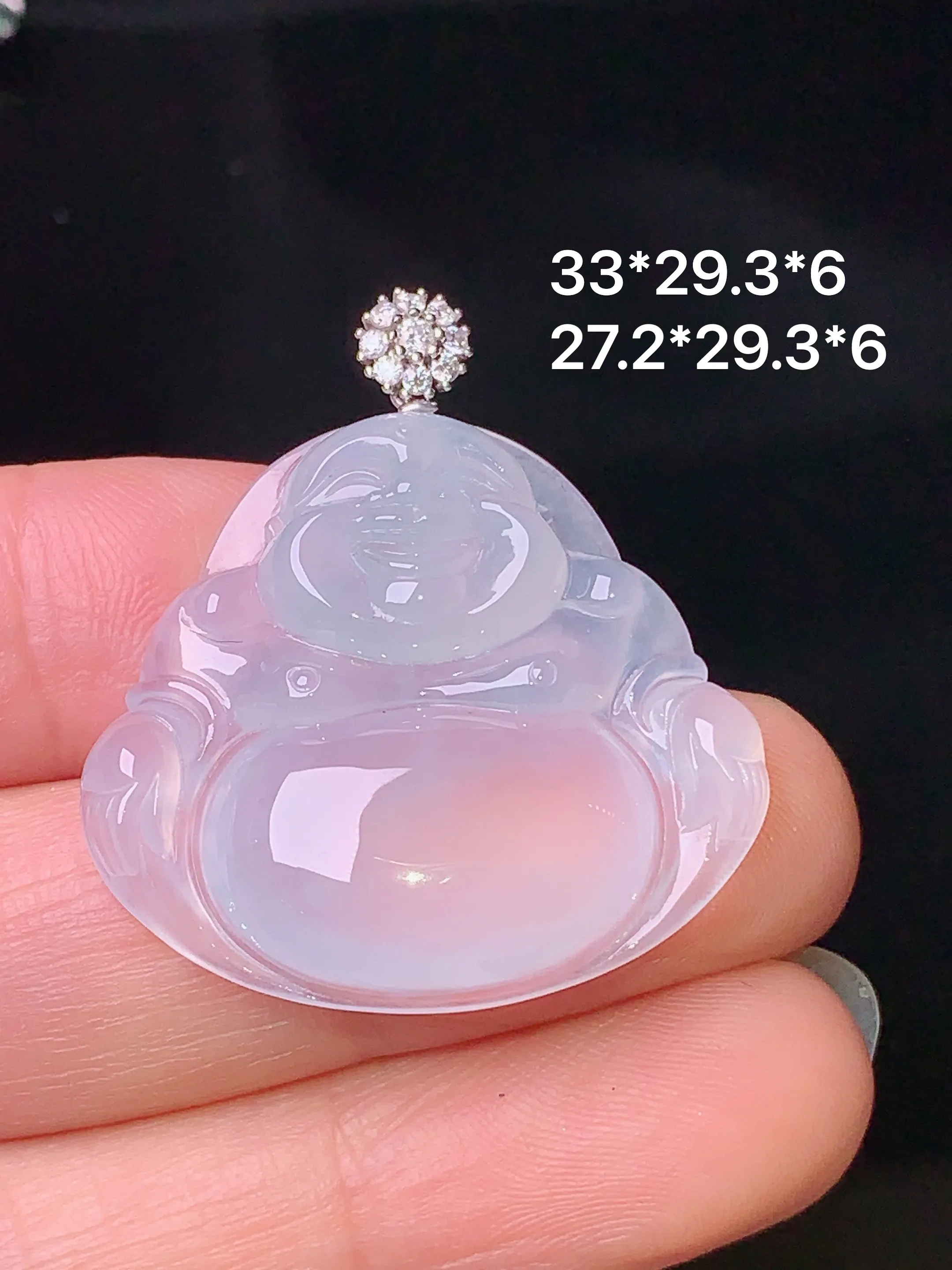 18k金钻镶嵌冰种佛公吊坠 玉质细腻 色泽清新艳丽 整体尺寸33*29.3*6