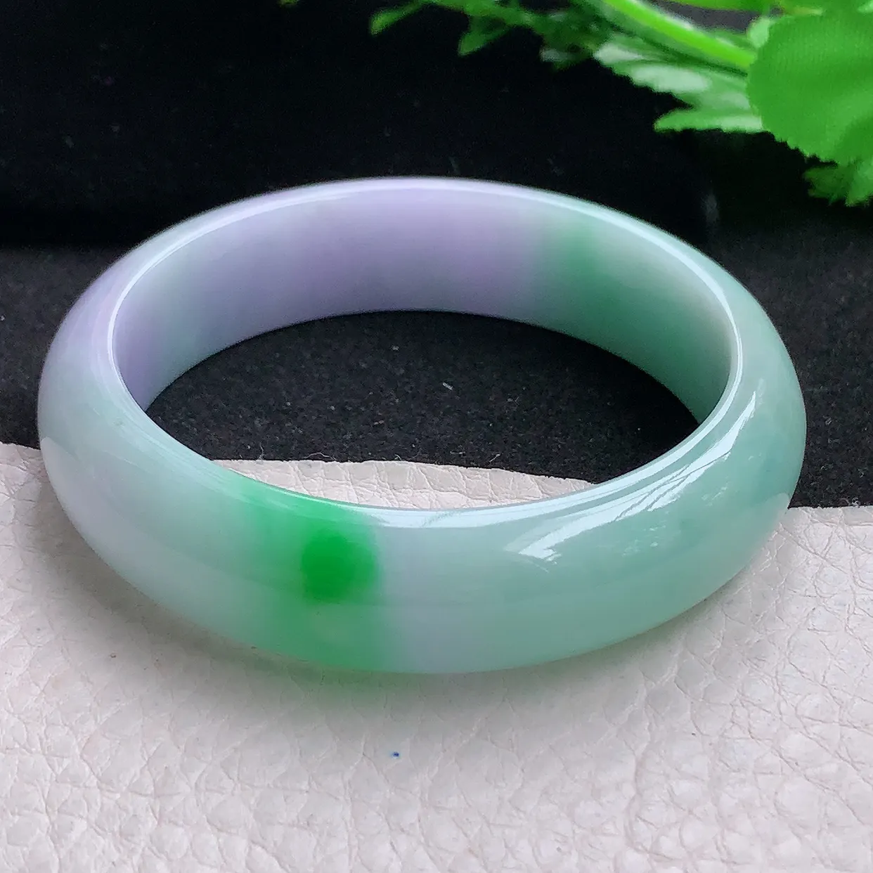 yh自然光53.3*14*7.5平安镯 天然缅甸翡翠水润春带彩宽边玉镯子