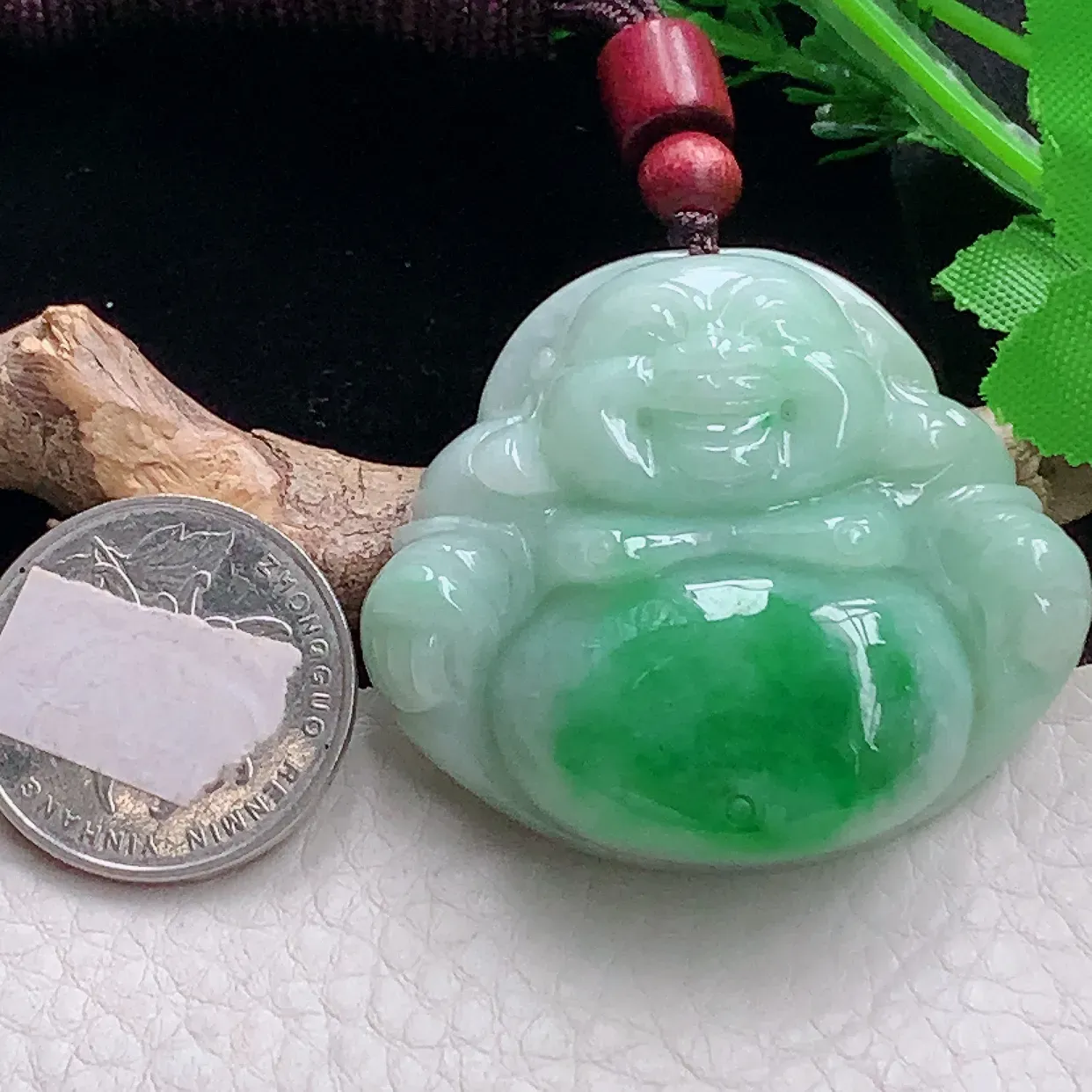 zen自然光40.6*46*13天然缅甸翡翠辣绿大佛公 弥勒佛玉吊坠 毛衣坠